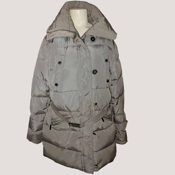 Michael Kors Puffer Coat Size Large Gray Womens Hooded Grey Polyester - Picture 1 of 16
